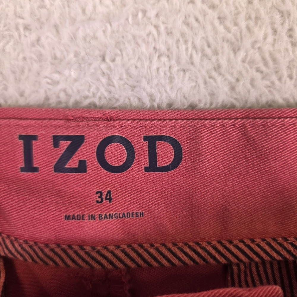 IZOD Mens Salmon Pink Chino Shorts Size 34 Flat Front Cotton Twill 4773 - Picture 5 of 7